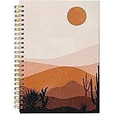 VNWEK Abstract Boho Desert Sun Cactus Landscape Spiral Notebook Journal 5.5×8.3 Inch,Boho Mid-Century Modern Art Lined Hardcover Spiral Notebook for Work Notes Journaling, Gifts for Women Girls