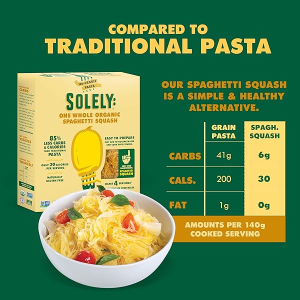 SOLELY ORGANIC DRIED SPAGHETTI SQUASH, 1.76 OZ | ONE INGREDIENT: SPAGHETTI SQUASH | NATURALLY GLUTEN FREE | NON-GMO | LOW CARB AND KETO-FRIENDLY | QUICK AND EASY TO PREPARE