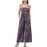 Anoumcy Spaghetti Strap Boho Wide Leg Jumpsuits for Women Summer Casual Sleeveless Long Rompers Trendy One Piece Outfits