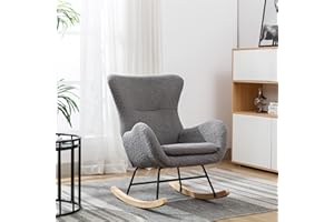 KINFFICT Small Rocking Accent Chair, Uplostered Glider Rocker Armchair for Nursery, Comfy Side Chair for Living Room, Bedroom (Gray)