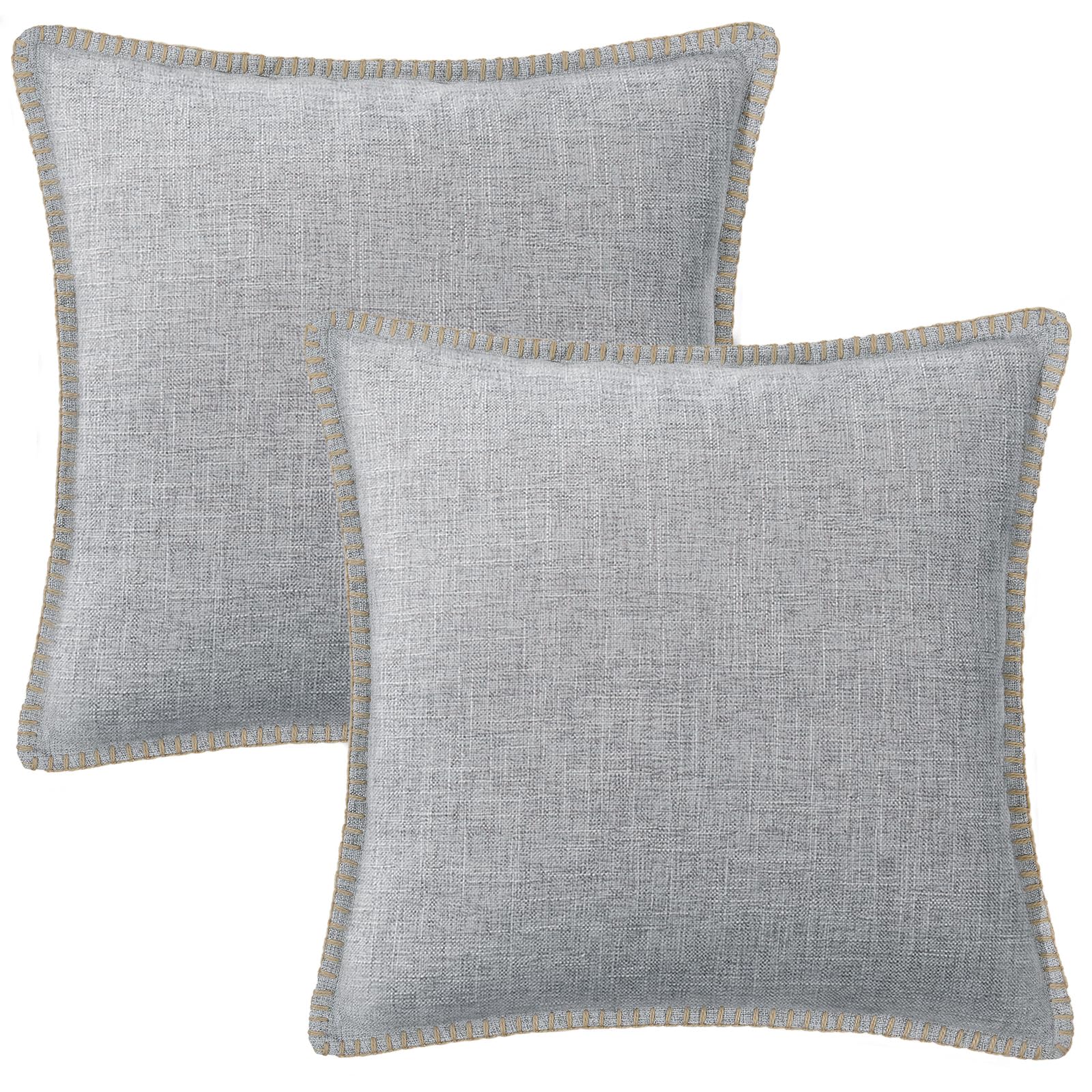 Photo 1 of ***SINGLE CASE*** decorUhome Decorative Outdoor Throw Pillow Covers 16x16 Set of 2, Square Linen Rustic Neutral Farmhouse Euro Pillow Covers with Stitched Edge for Couch, Sofa, Living Room, Light Grey