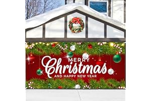 PHOTKEN 13 x 6 FT Christmas New Year Garage Door Cover Banner Backdrop Decorations - Merry Christmas Happy New Year 2024 Hanging Garage Door Background for Indoor Outdoor House Patio Décor Party Supplies