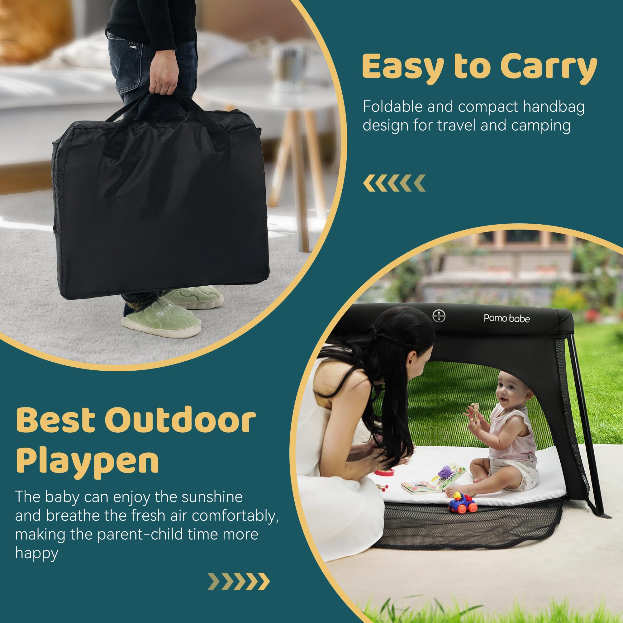 Pamo Babe Travel Crib Lightweight Baby Playard with Mattress Compact Play Yard with Detachable Legs