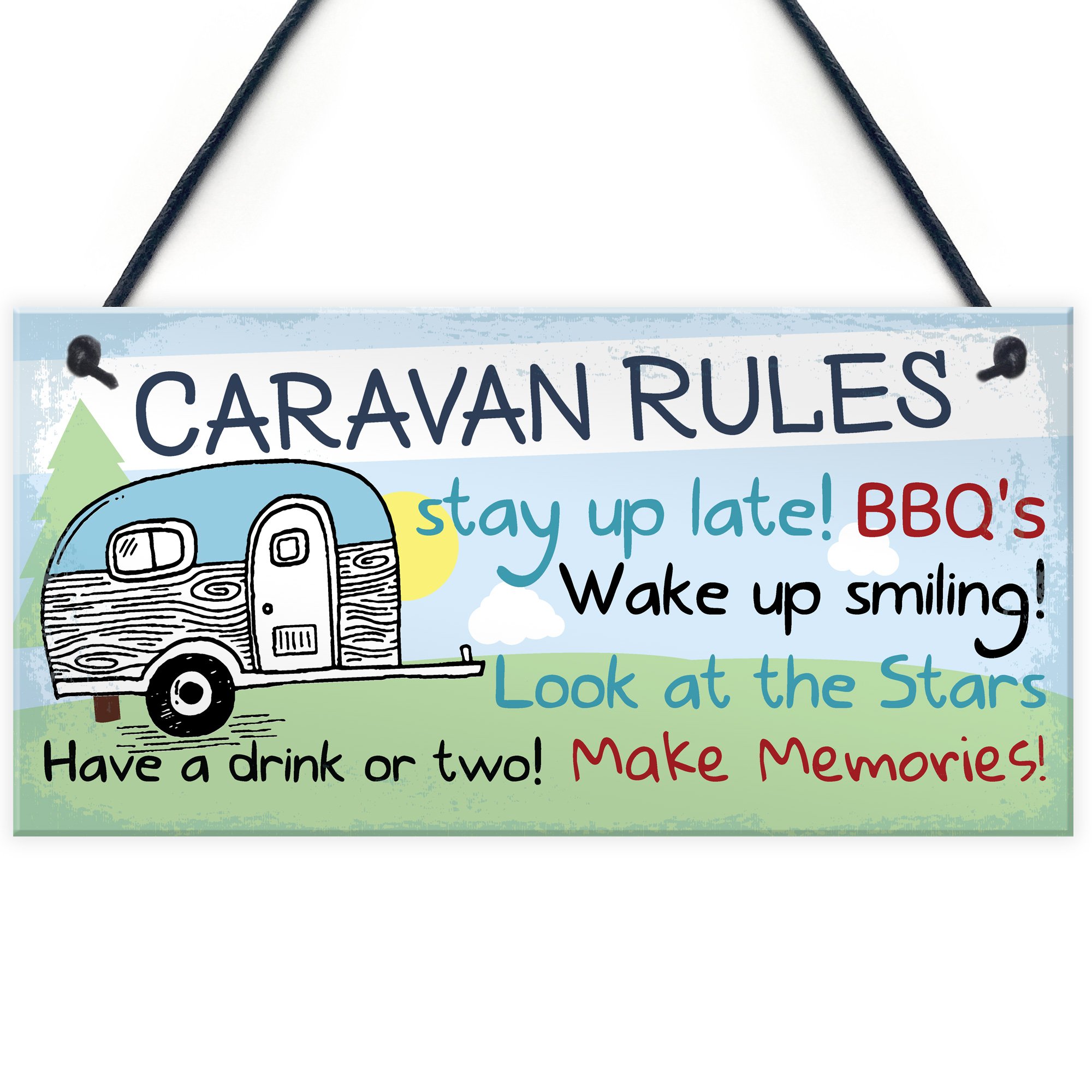 Red Ocean Caravan Rules Novelty Hanging Plaque Campervan Outdoor Garden BBQ Sign Retirement Friend Gift