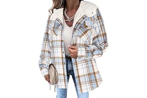 Zeagoo Womens Plaid Shacket Jacket Long Sleeve Fleece Hooded Jackets Fall Winter Warm Coat S-2XL