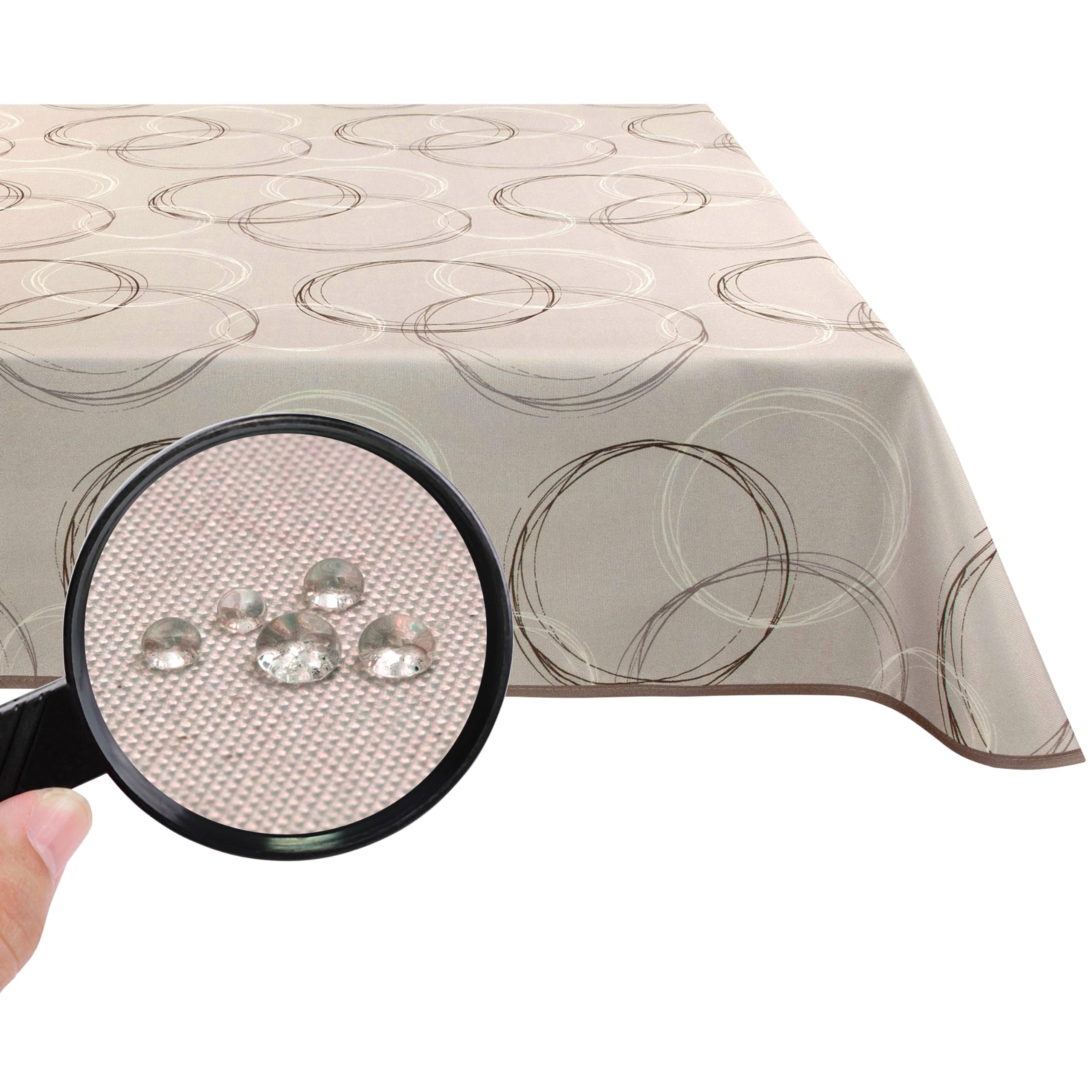 Valia Home® Tablecloth with Teflon coating suitable for indoor & outdoor use in 6 designs | Washable tablecloth is water & dirt repellent thanks to reliable lotus effect | 140 x 280 cm beige — image 1