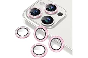 AGVEE 3+3 6 Pack for iPhone 15 Pro 6.1" / 15 Pro Max 6.7" Camera Lens Protector, Bling Diamond & Bling Glitter Metal Ring 9H Tempered HD Glass Camera Protector Cover Film, Bling-Pink