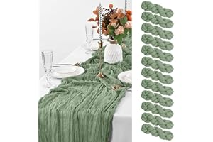 12 Pack Sage Green Table Runner, 10FT Cheesecloth Table Runner Long Romantic Semi Sheer Rustic Boho Gauze Table Runners for W