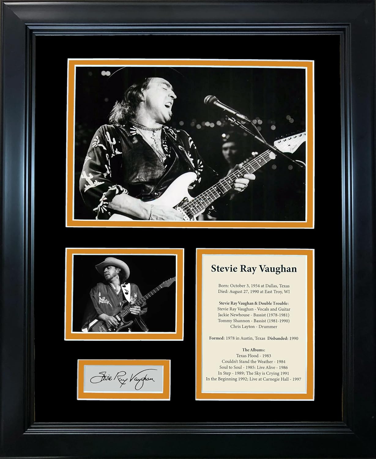 Photographs - HOFSM.COM Hall of Fame Sports Memorabilia Framed Stevie Ray Vaughan Facsimile Laser Engraved Signature Auto 12