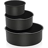 E-far Deep Cake Pan Set of 3 (4/6/8 Inch), Nonstick Stainless Steel Round Cake Pans Tins for Baking Layer Wedding Cakes, Stainless Steel Core & Nontoxic Coating, Deep & Straight Side