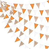 32Ft Orange Party Decorations Orange Buffalo Plaid Checkered White Triangle Flag Gingham Pennant Bunting Fabric Garland Streamers for Fall Autumn Wedding Birthday Thanksgiving Picnic Garden Decor