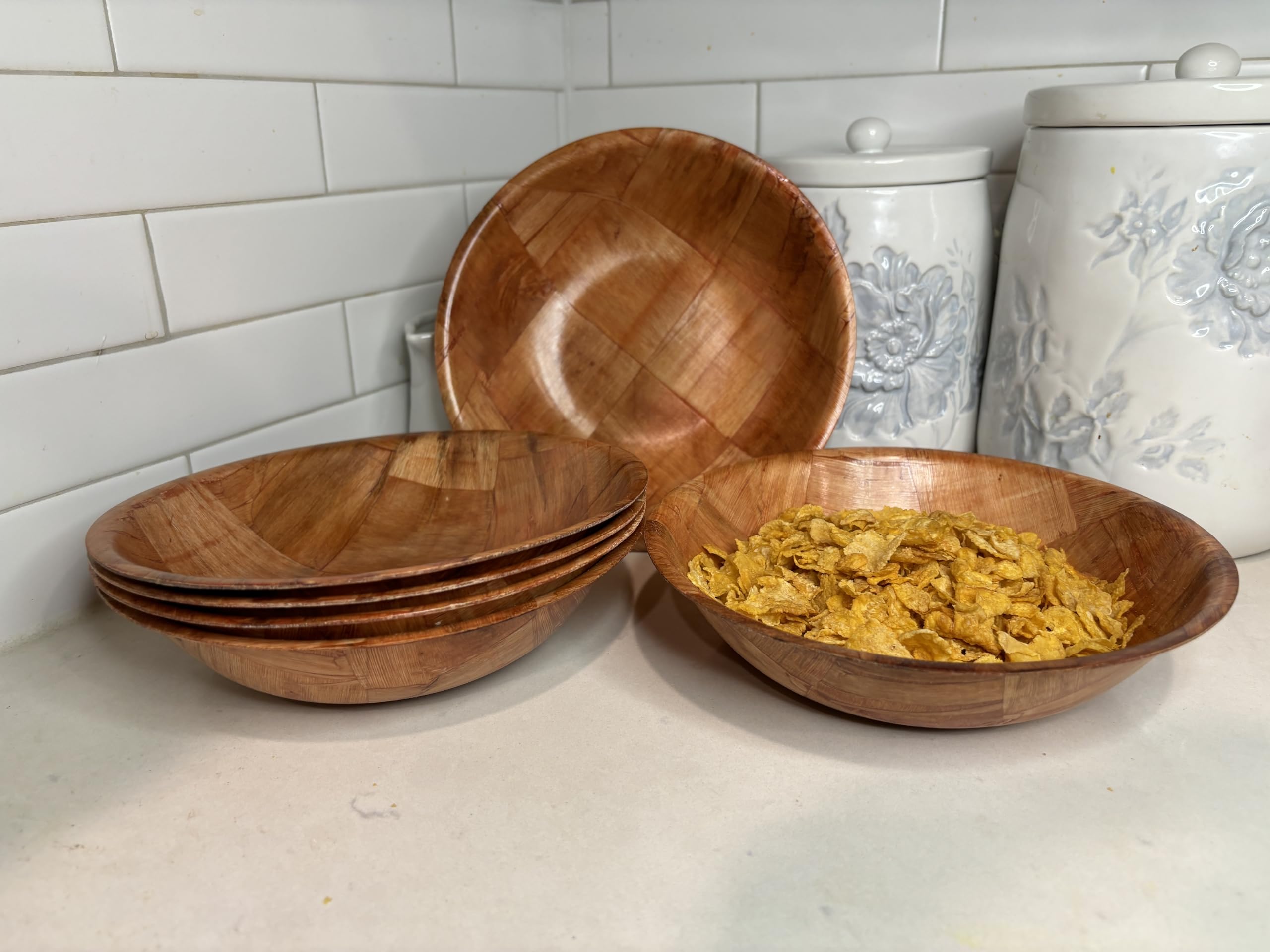 Rich&Richer Wooden Salad Bowl Set 6 Pcs - 8 Inch Salad Bowls Large Serving, Woven Wooden Bowls for Food, Mixing Bowls for Kitchen Set - Wood Salad Bowl Set Serving Bowls - Image 2
