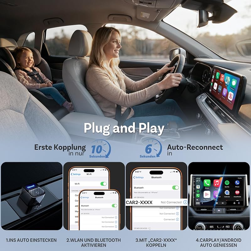 Mini Core 2-in-1 Kabelloser CarPlay & Android Auto Adapter