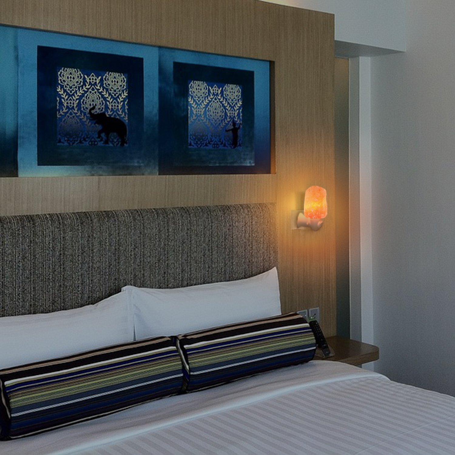 Haraqi Himalayan Salt Lamp Night Light Hand Carved Wall light with UL Approval Listed Plug for Living Dining Bed Room and Office (Natural-shaped two pack)