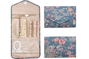 BAGSMART Travel Jewellery Organiser Roll Foldable Jewelry Case for Journey-Rings, Necklaces, Bracelets, Earrings, Flower Bird