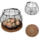 Egg Basket for Gathering Fresh Eggs, Retro Handle Egg Gathering Basket with Mat, Metal Egg Holder Countertop, Chicken Egg Bas