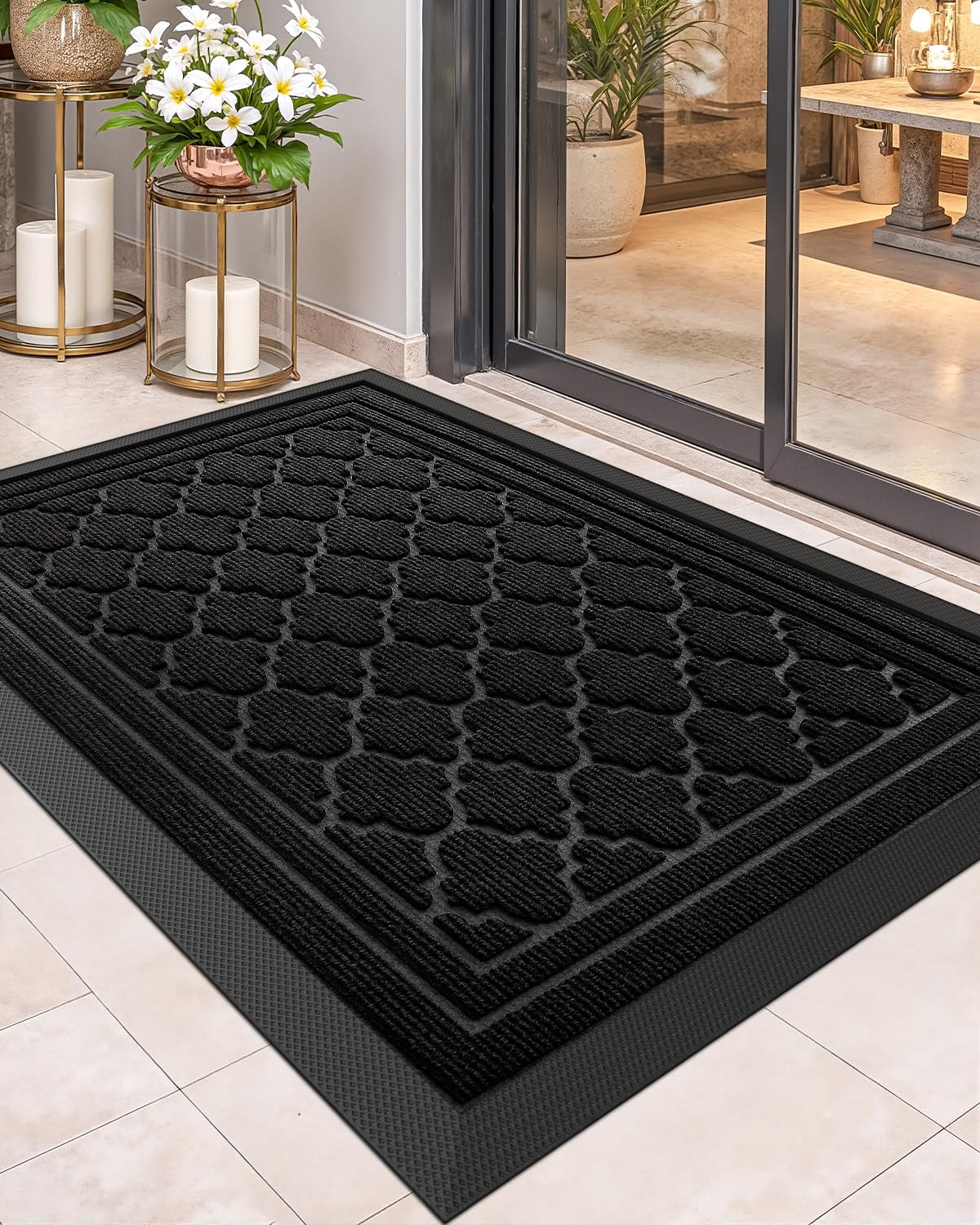 COLOR&GEOMETRY Dirt Trapper Door Mat 43.5 x 75 cm, Heavy Duty Outdoor Door Mats, Non Slip Rubber Backing Entrance Rug, Washable Doormat for Indoor and Outside - Black