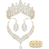Oriamour Tiaras and Crowns for Women, Wedding Jewelry Set For Women, 5-pack Crown Earrings Necklace Bracelet, Bridal Jewelry Set For Bride, Crystal Costume Party Birthday Prom Pageant Jewelry for Women
