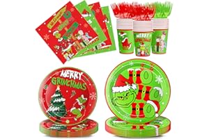 HIGZYOVN Christmas Plates Disposable: 125Pcs Christmas Party Supplies Xmas Paper Plates and Napkins for Xmas Party Decorations