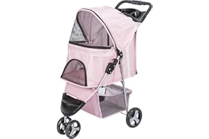Trixie Foldable Pet Stroller for Cats and Dogs, Pet Carrier Strolling Cart with Weather Cover, Storage Basket, Cup Holder, Pink