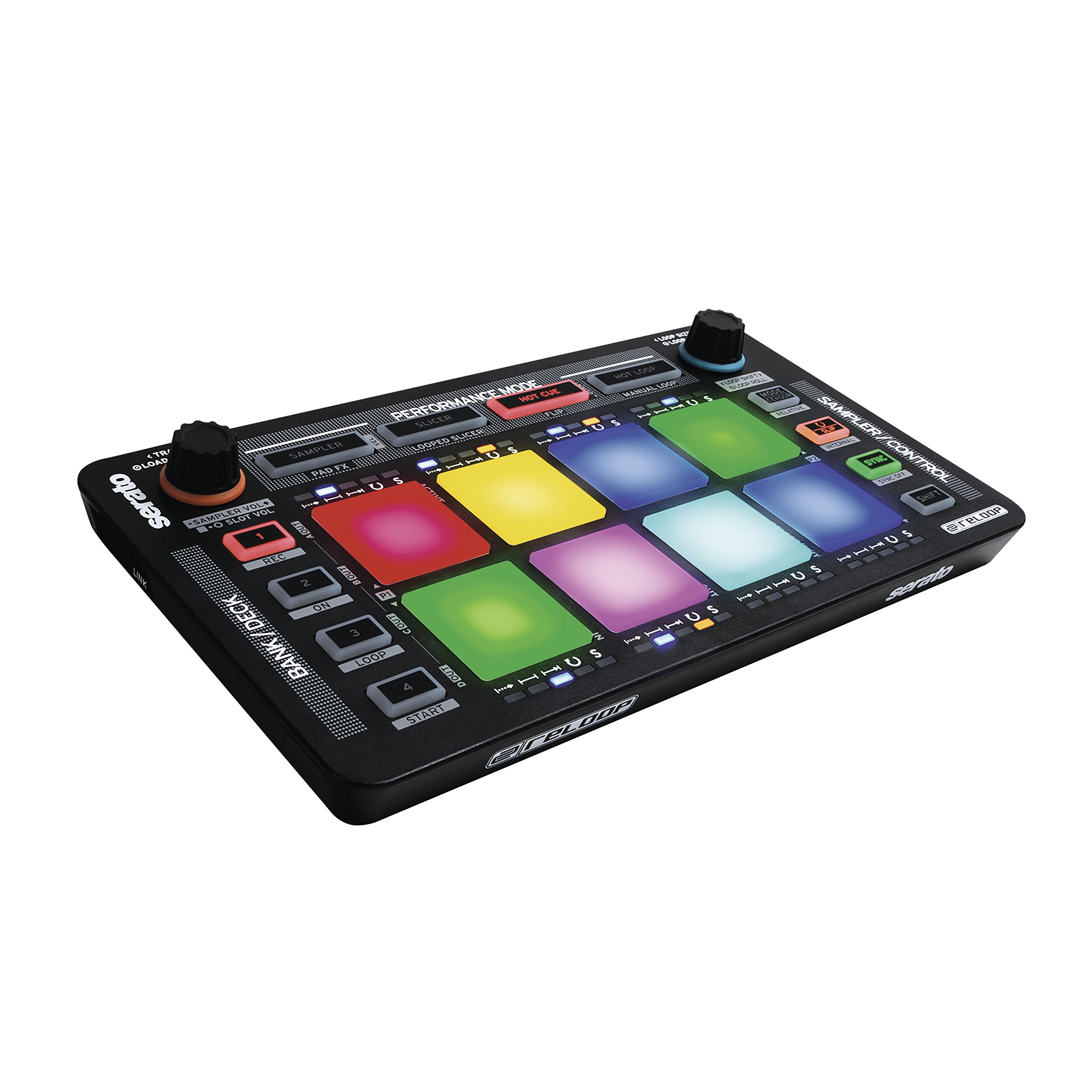 Reloop Neon - Add-on USB DJ controller with velocity-sensitive RGB performance drum pads, plug and play with Serato DJ, (black)