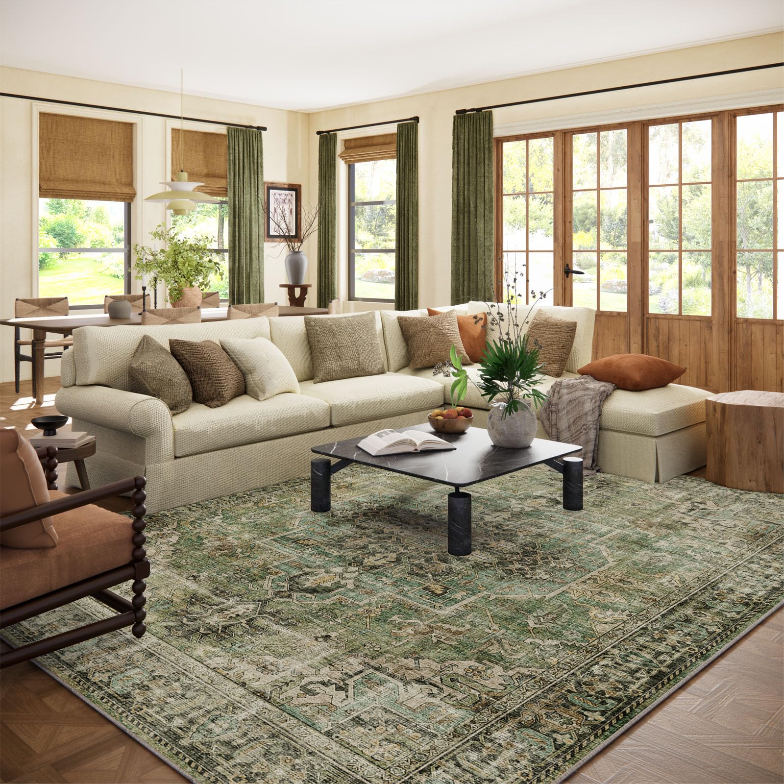 Photo 1 of 8x10 Area Rugs for Living Room: Washable Bedroom Rug Boho Vintage Rugs Stain Resistant Non Slip Low Pile Soft Lightweight Carpet for Kitchen Dining Room Farmhouse Nursery Kids Room