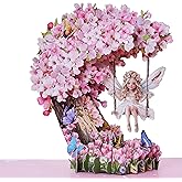 3D Pop Up Fairy Garden Birthday Cards, Cute Greeting Gift Cards With Colorful Rhinestones for Girls, Daughters, Granddaughters, Nieces, Girlfriend All Occasion-Includes Notecard & Envelope(Pink)