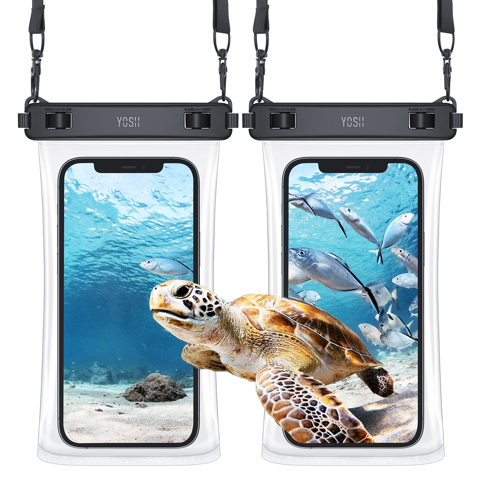 YOSH 2022 TPU Waterproof Phone Case, Underwater Crossbody Phone Pouch with wider Lanyard, Dry Bag for Swimming for iPhone 15 14 Plus 13 12 11 Pro Max, SAMSUNG S23, HUAWEI Mate 60 Pro up to 7.5”2-pack