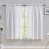 Home Brilliant White Linen Look Curtains Voile Panels 54x45 Set of 2 Rod Pocket