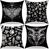 LDJRSY Decorative Black Throw Pillow Covers, Set of 4 18x18 inch Soft Capricorn Animal Pattern Pillow Covers for Home Living Room Chair Bed Sofa Couch Decor Pillow Cases (Black, 18x18 inch)