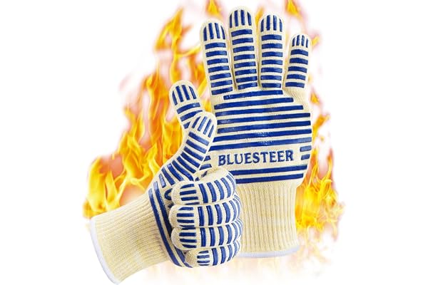 Oven Gloves, Heat Resistant 540 Degrees Grilling Gloves, Hot Surface Handler Non-Slip Silicone Oven Mitts with Fingers, BBQ G