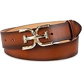 Sam Edelman Women's Casual Double-E Logo Plaque Buckle Leather Belt for Jeans and Trousers