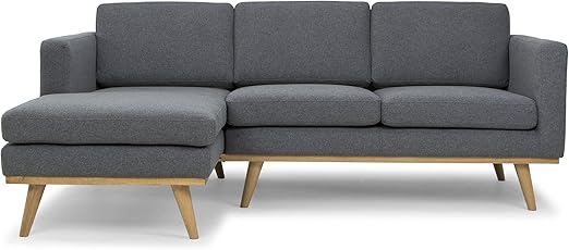 Scandinavian Design Sensei Canapé 3 Places Angle Gauche Tissu Gris Foncé 206 X 164 X 82 Cm