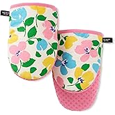 Kate Spade New York Painterly Bouquet Mini Oven Mitt 2-Pack Set, Heat Resistant, 100% Cotton with Printed Non-Slip Silicone Grip, Pink/Green/Blue, 5.5"X8"