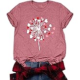 LHBNK Valentines Shirts for Womens Dandelion Tops Funny Love Heart Printed Tees Casual Valentine Gifts Clothes