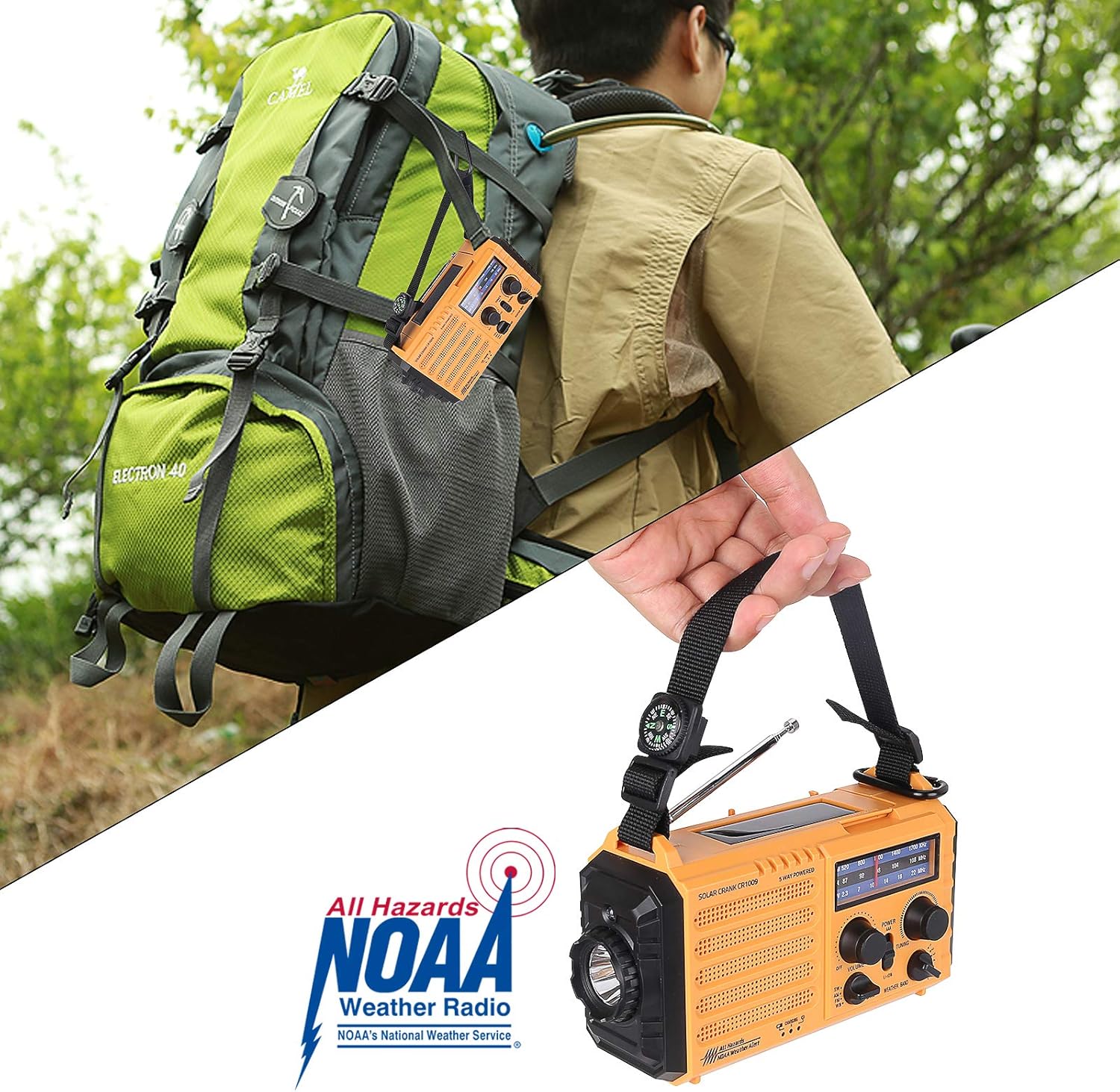 Weather Radio Raynic Solar Hand Crank Emergency Radio 5 Ways Powered AM/FM/SW/NOAA Weather Alert Portable Radio with Flashlight, Reading Lamp, Cellphone Charger and SOS Alarm (Yellow): Home Audio & Theater