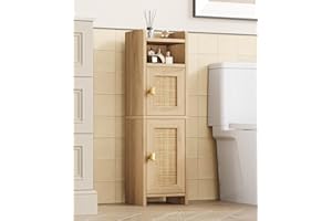Akxomel Small Bathroom Cabinet, 7.9''D x 7.9''W Narrow Toilet Paper Storage Cabinet with Open Shelf, Bathroom Organizer for S
