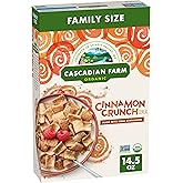Cascadian Farm Organic Cinnamon Crunch Cereal, Family Size, 14.5 oz | Made with Real Cinnamon; No Artificial Flavors; Non-GMO Project Verified and USDA Organic; 17g Whole Grain