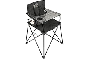 ciao! baby Portable High Chair for Babies and Toddlers, Fold Up Outdoor Travel Seat with Tray and Carry Bag for Camping, Picnics, Beach Days, Sporting Events, and More (Black Check)