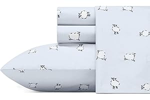 Poppy & Fritz - Twin Sheets, Cotton Percale Bedding Set, Crisp & Cool, Lightweight Home Decor (Sheep, Twin)
