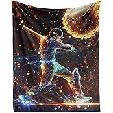 Baseball Throw Blanket - Soft Flannel Blankets for Kids Girls Boys Sports Loves - Warm Baseball Player Blankets for All Season Lap, Chair, Sofa - 50"x40"