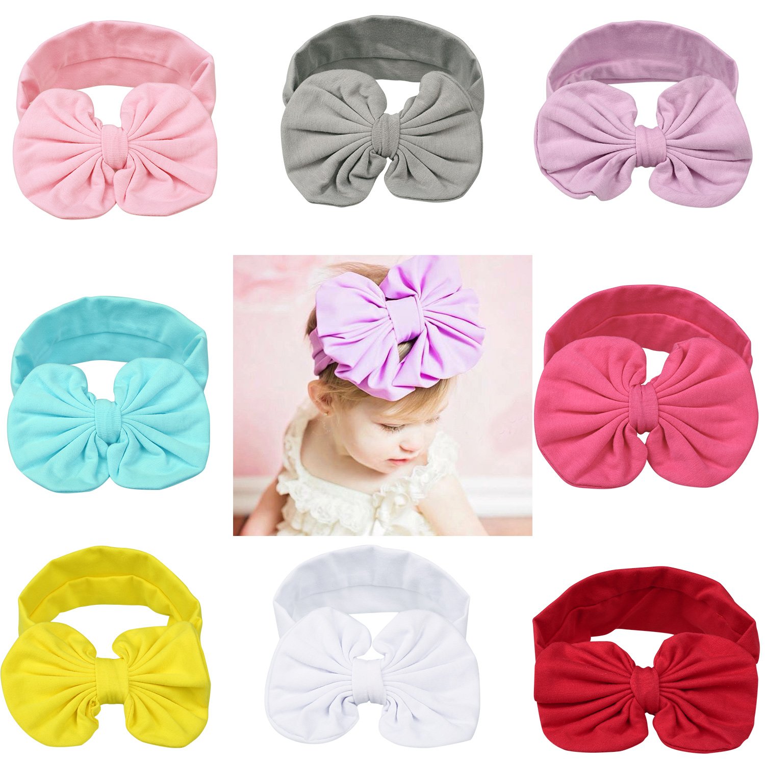 Itaar Baby Girl Headband Soft Bow Knot Cotton Head Wrap Set Of 8 Colors