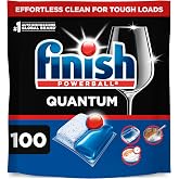 Finish Quantum Dishwasher Pods, No Pre-Rinse Dishwasher Detergent Soap Removes 24HR Dried-On Stain and Grease, Leaving a Virtually Spotless Shine, 100 Count