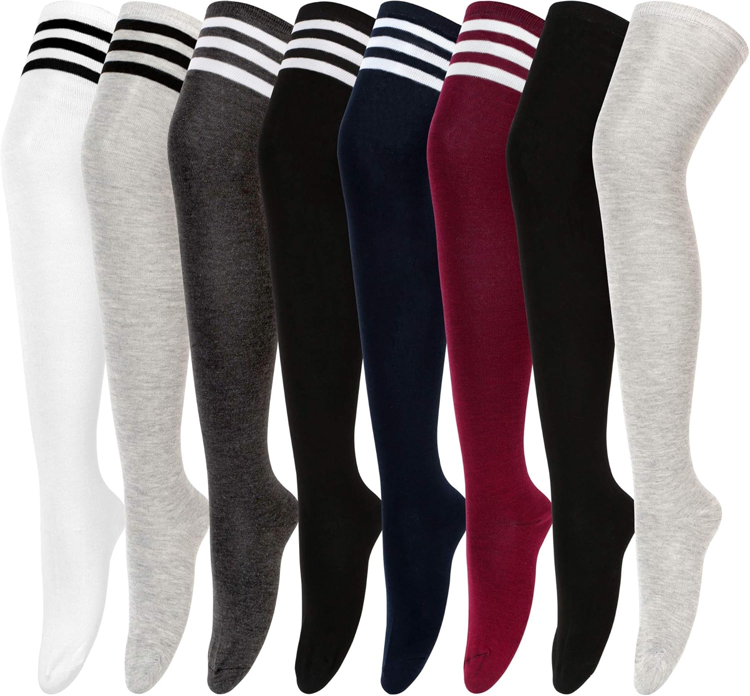 8 Pairs Womens Thigh High Socks Cotton 