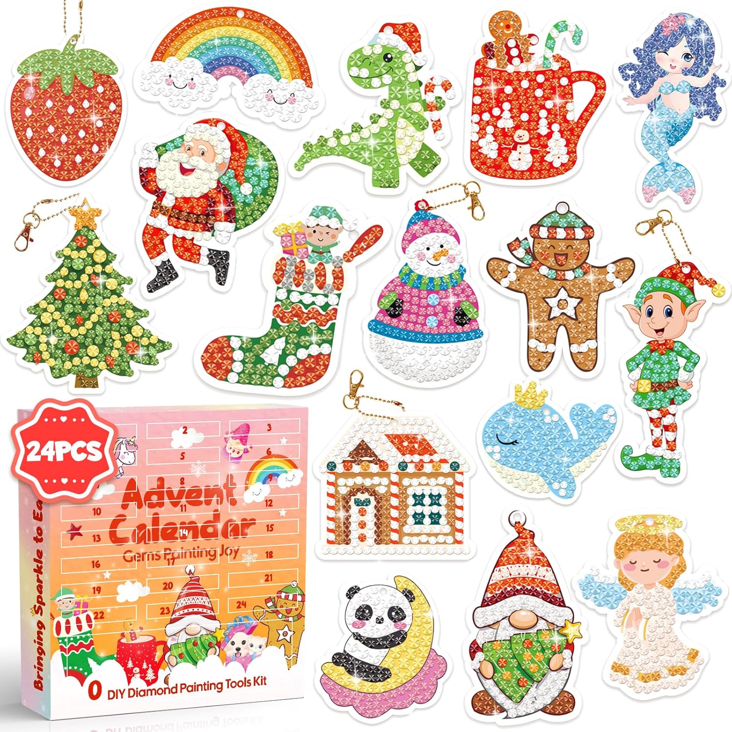 Advent Calendars - Diamond Painting Advent Calendar 2023, 24pcs Diamond Art Keychains, DIY Gem Art for Christmas Stockings, Hanging Ornaments, Party Favors, Advent Calendar for Kids, Girls, Boys, Adults, Parents