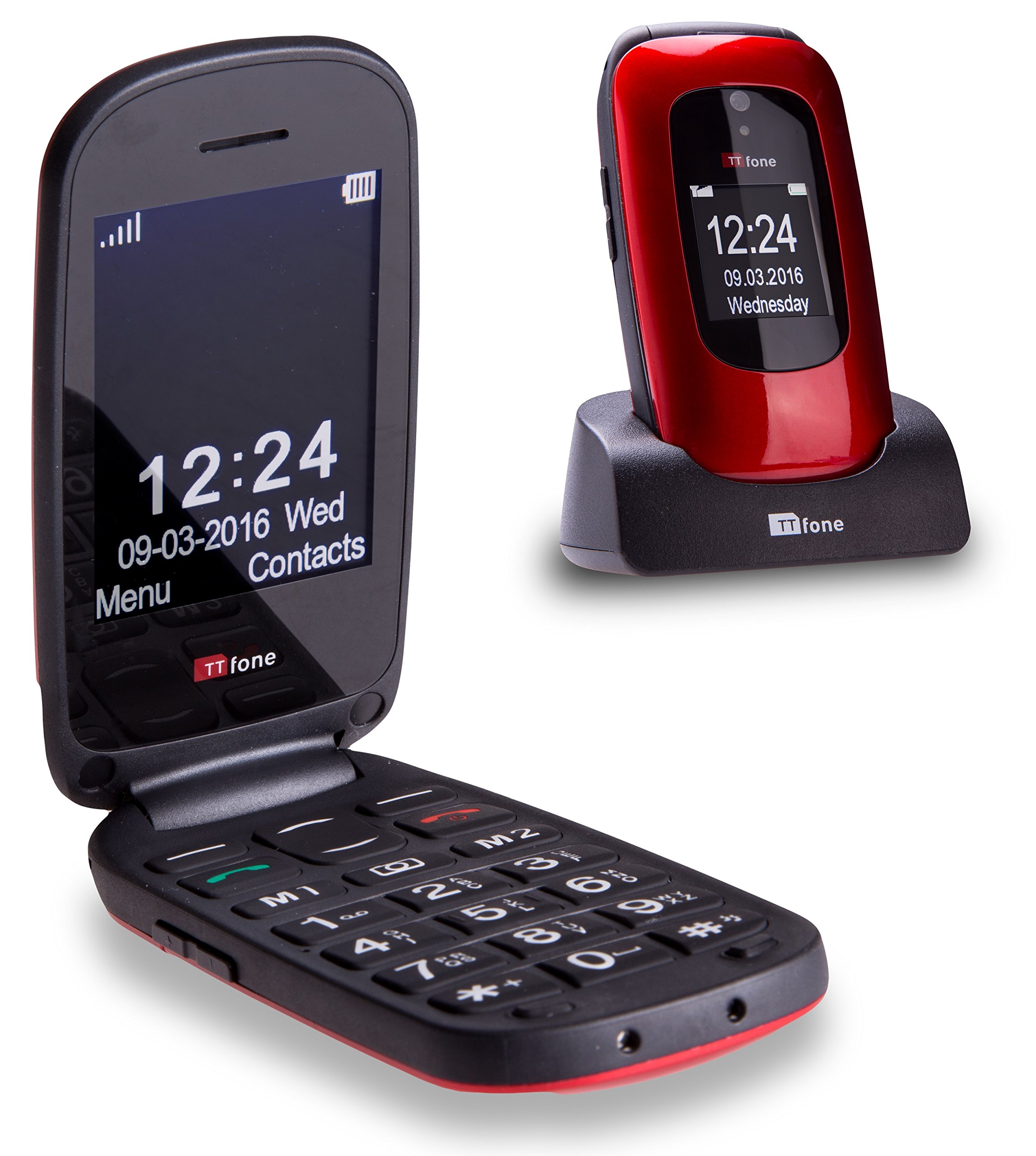 TTfone Lunar TT750 Big Button Simple Easy Clamshell Unlocked Flip Mobile Phone - Red โ image 1