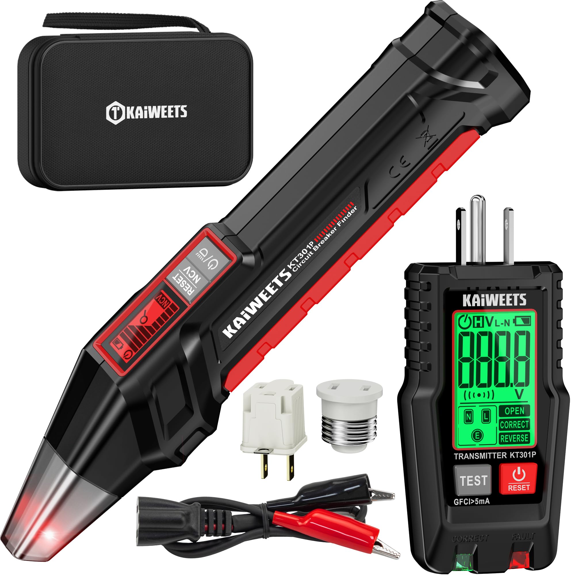 Photo 1 of KAIWEETS Circuit Breaker Finder with LCD Display, GFCI Outlet Tester, Electrical Circuit Tracer Tool with NCV Test & Flashlight, Includes Carrying Case and Adapters- KT301P