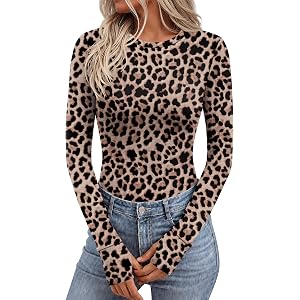 Ekouaer Long Sleeve Shirts for Women Crew Neck Undershirt with Thumb Holes | Lightweight Soft Fabric, Thermal Underscrub, Cas