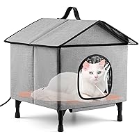 DmmyAlzx Heated Cat House for Outside, Heated Outdoor Cat House Weatherproof with Heating Pad, 9 Temp Settings & Timer, Eleva