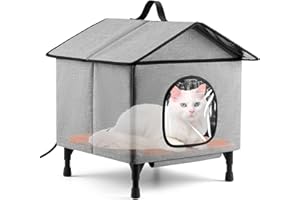 DmmyAlzx Heated Cat House for Outside, Heated Outdoor Cat House Weatherproof with Heating Pad, 9 Temp Settings & Timer, Eleva